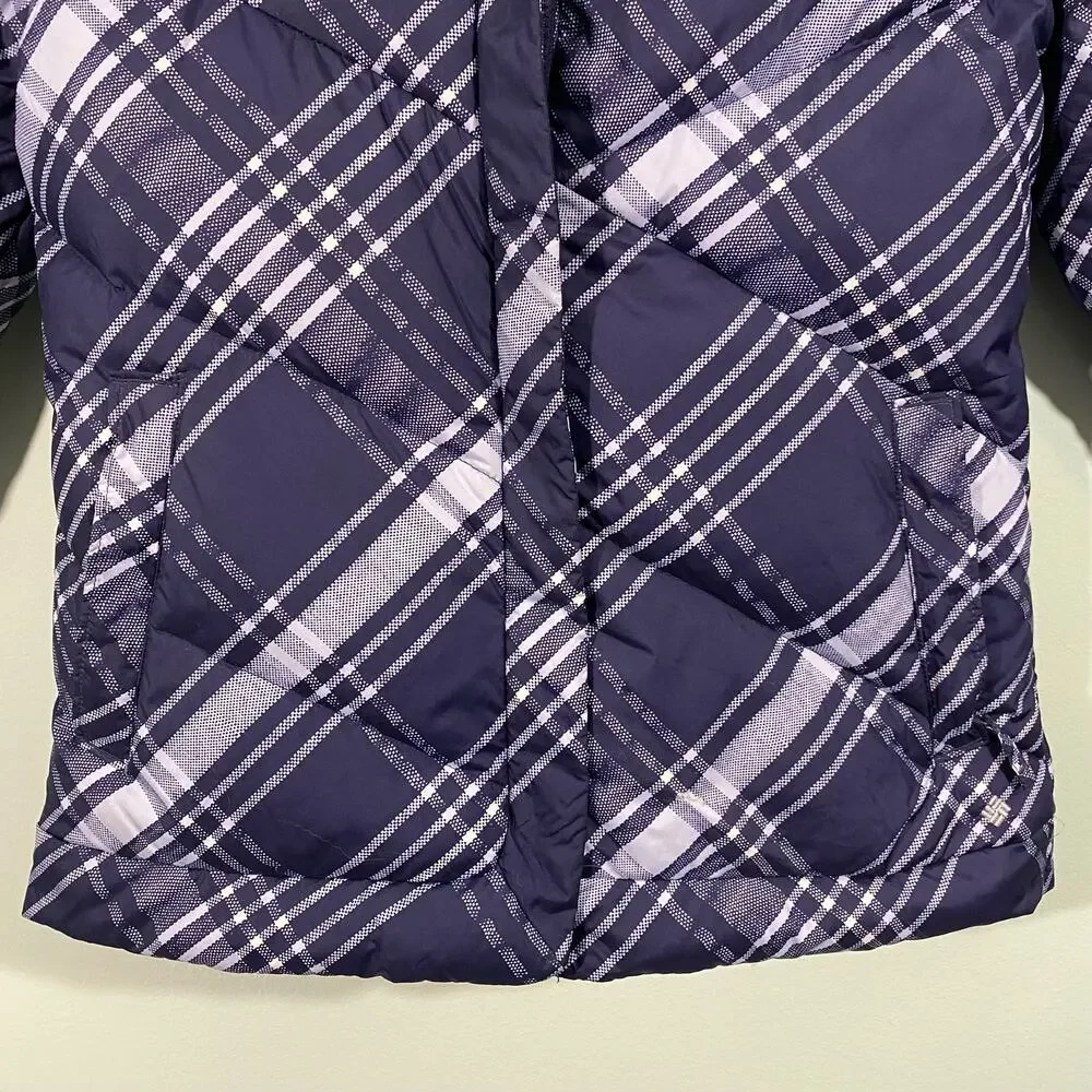Columbia Youth Girl's Purple Print Snow Trinity Hooded Down Jacket Size 14/16